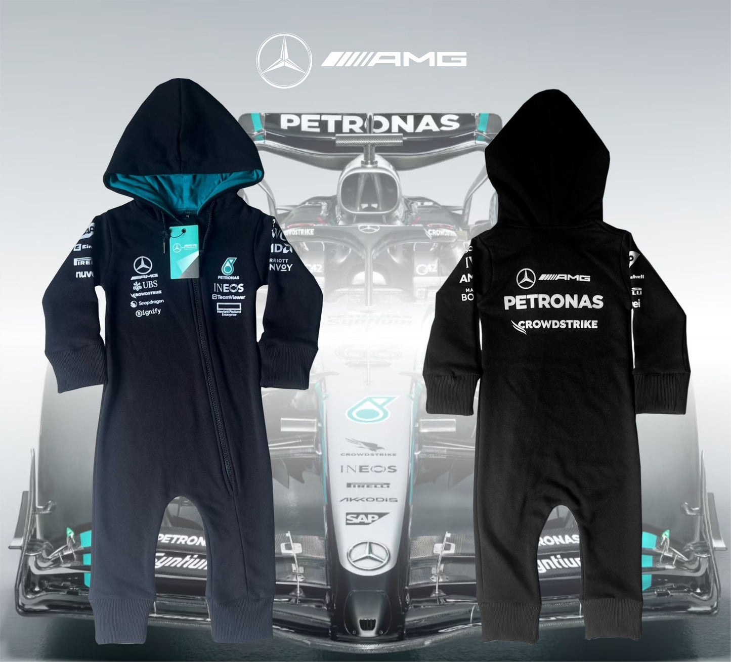 New Mercedes Racing F1 Limited Edition Baby Anorak Jumpsuit 100% cotton