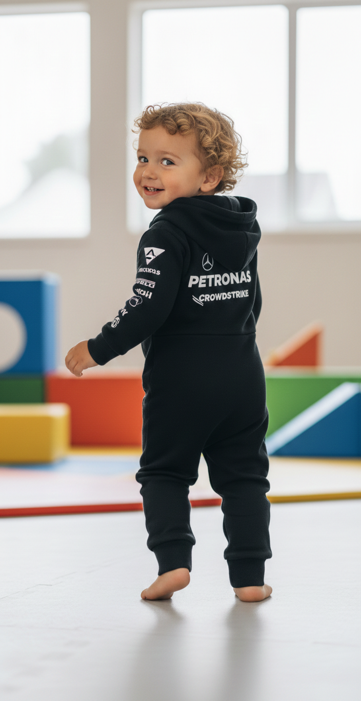 New Mercedes Racing F1 Limited Edition Baby Anorak Jumpsuit 100% cotton