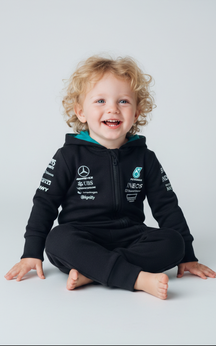 New Mercedes Racing F1 Limited Edition Baby Anorak Jumpsuit 100% cotton