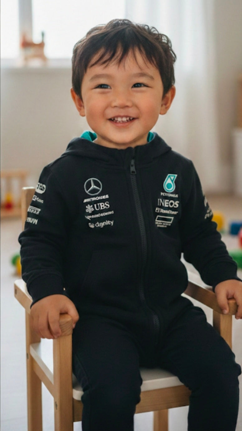 New Mercedes Racing F1 Limited Edition Baby Anorak Jumpsuit 100% cotton